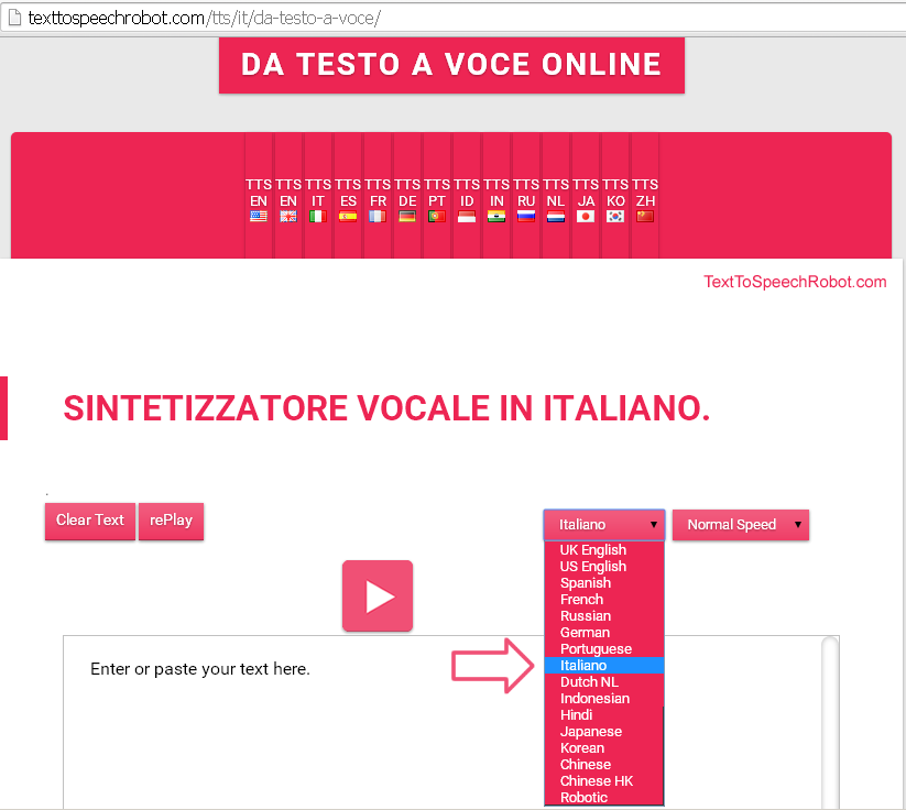 Sintetizzatore Vocale Online.