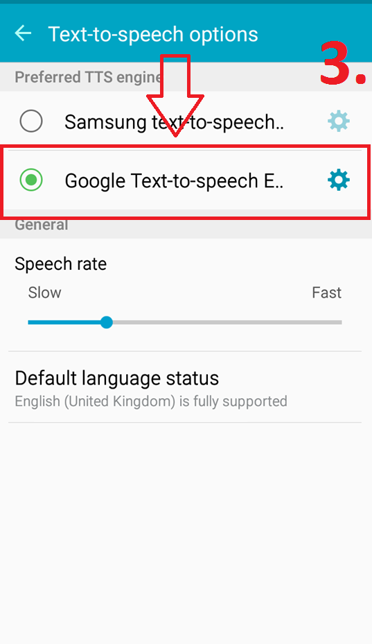 Tap on the gear next to Google Text-to-speech Engine